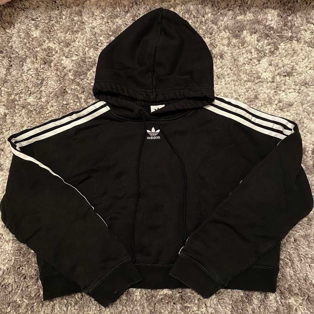 Adidas Originals Essential 3 Striped Cropped Hoodie